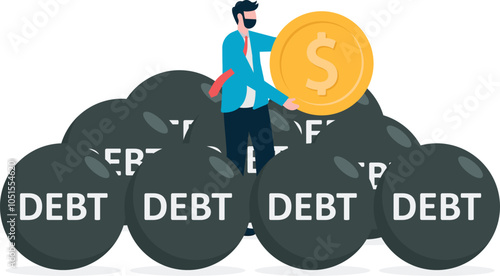 Debt crisis, financial problems, overspending or expense spending, economic collapse businessman bankruptcy,
