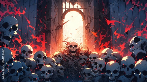 skull gate, colorful anime style photo