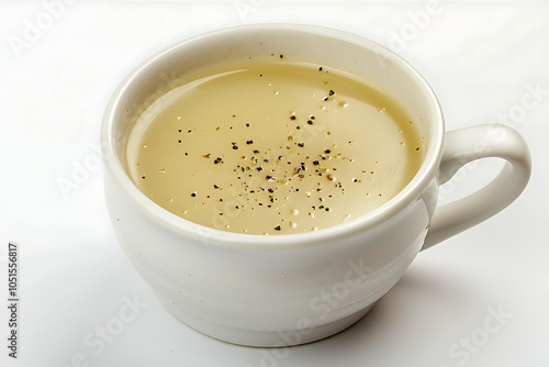 Jerusalem artichoke soup in a white ceramic bowl