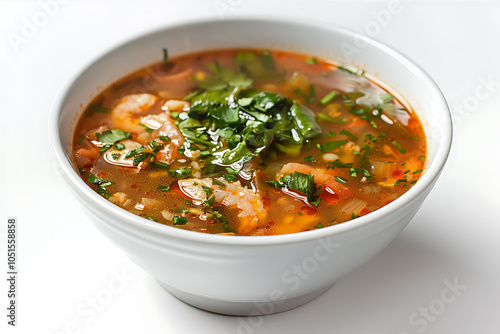 Kakavia Cretan fishermans soup soup in a white ceramic bowl (2) photo