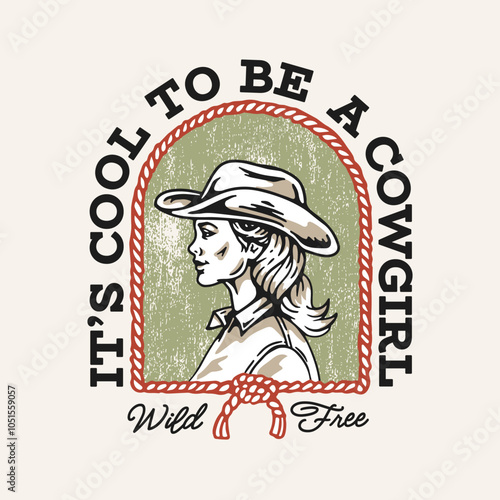 Western Theme Cowgirl Vector Graphic. Perfect for apparel prints, posters, and other uses.