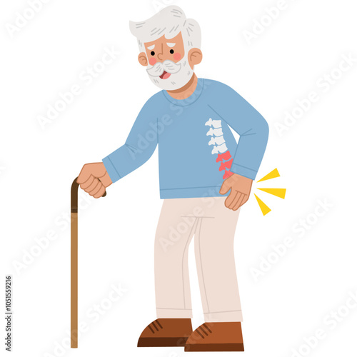 Vector illustration of elderly man with back pain