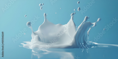 Splashing milk against a blue background
