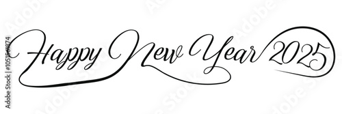 Happy New Year 2025 text, lettering design