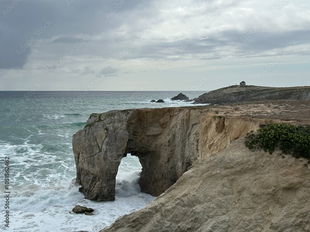 Arche de Port Blanc arch rock formation in the Atlantic Ocean on Quiberon peninsula, Portivy, Lorient, Brittany, France, July 2023