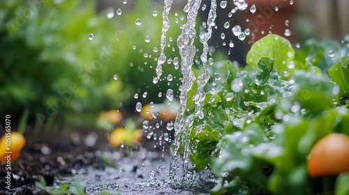 Wallpaper Mural Water Droplets Falling on Green Plants in Garden Torontodigital.ca