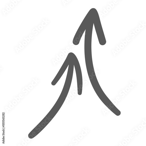 Two arrows up line icon. Outline hand drawn air or liquid flow arrows of curve shape, upward movement. Motion mascot, simple doodle pointers together pointing in one direction icon vector illustration