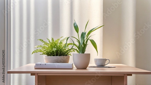 Featuring a white desk a green plant and plenty of natural light this is a minimalist home office. modern dining room with table