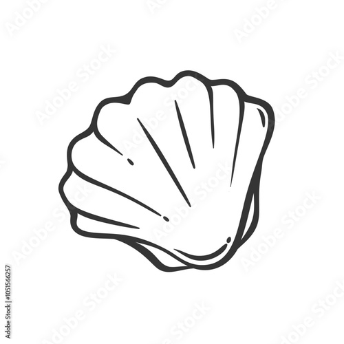 Scallop shell with closed valves line icon. Outline hand drawn sea animal, vintage nautical cockleshell. Marine bivalve mollusk, seashell mascot, simple sketch of wild scallop icon vector illustration