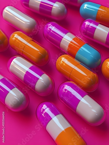 A group of colorful pill capsules. Healthcare and medical 