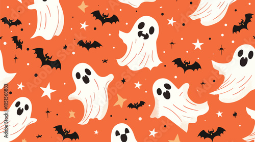 Seamless pattern for Halloween holiday with cute ghost 