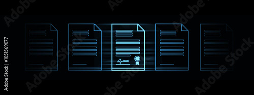 Valokuva Glowing electronic document files and digital signature