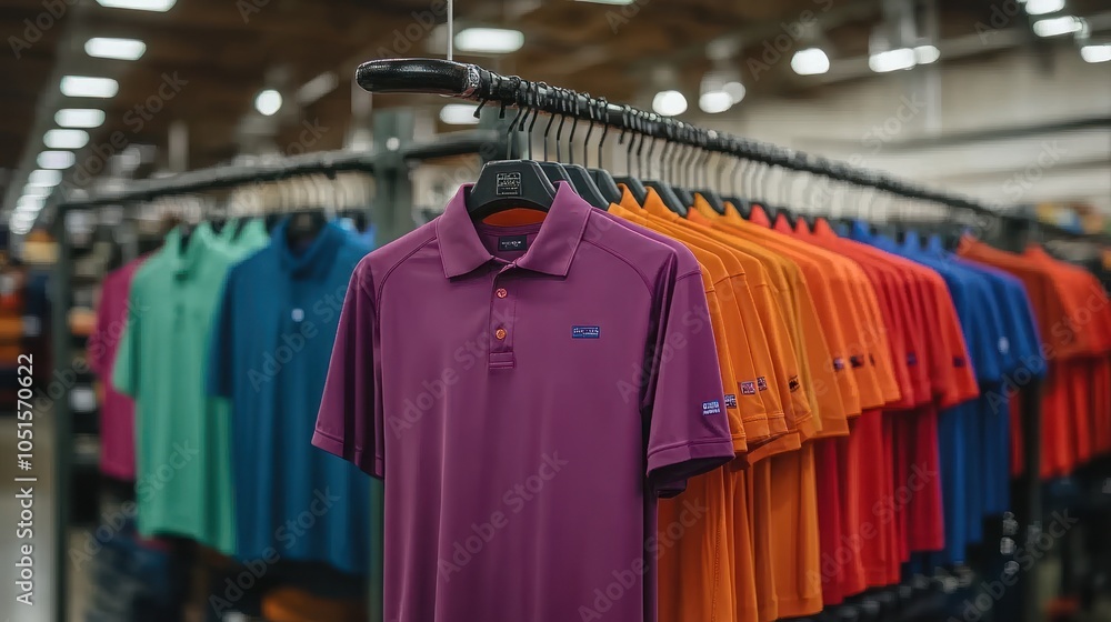 Purple Polo Shirt Hanging on a Rack in a Clothing Store Purple Polo Shirt Hanging on a Rack in a Clothing Store