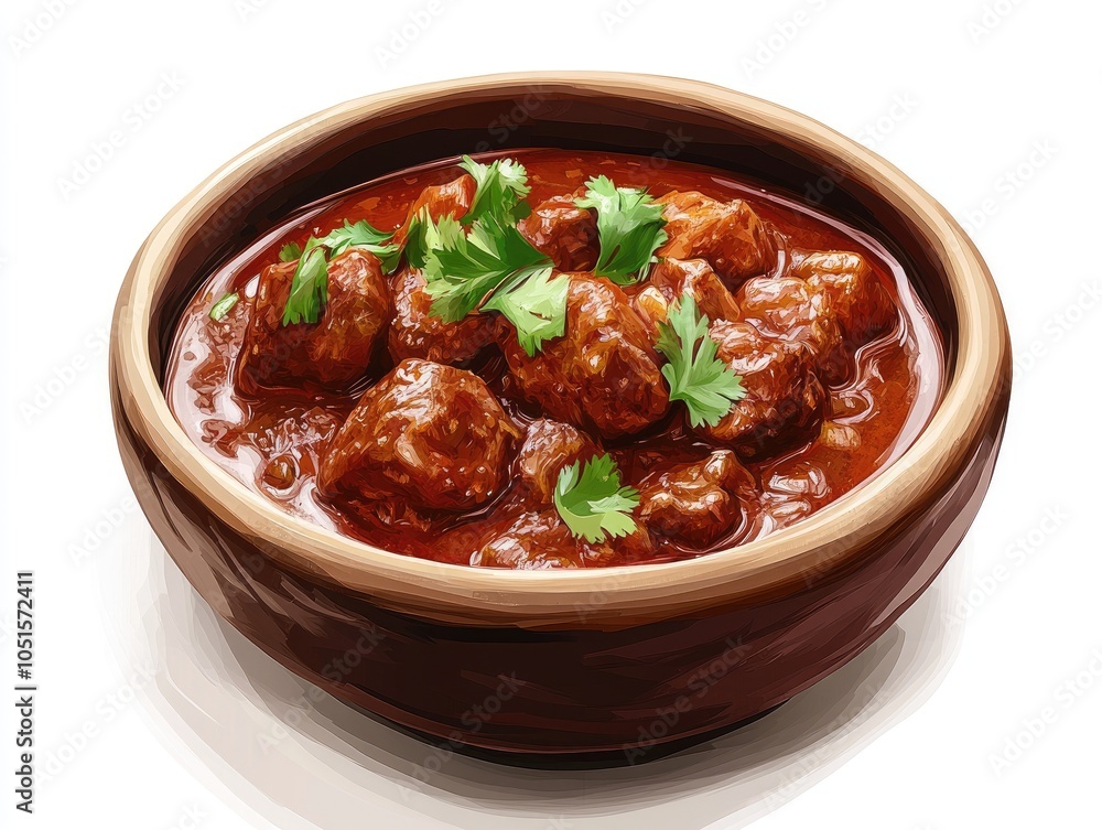A bowl of beef stew with cilantro garnish. A bowl of beef stew with cilantro garnish.