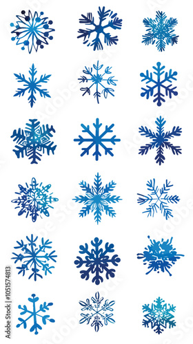 Set blue snowflake icons collection isolated on white background