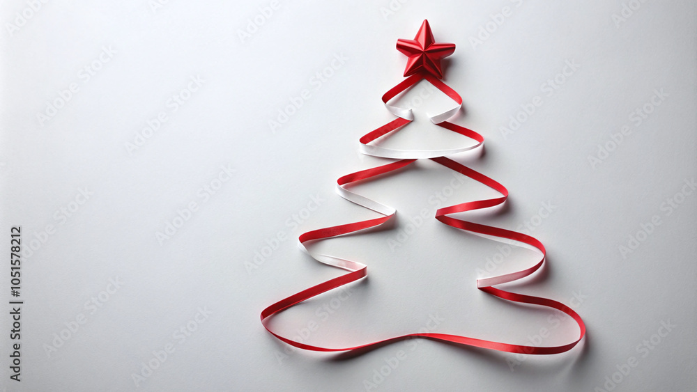 Red and White Ribbon in Shape of Christmas Tree Red and White Ribbon in Shape of Christmas Tree