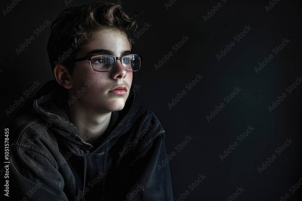 A young boy wearing glasses and a hoodie, perfect for educational or family images A young boy wearing glasses and a hoodie, perfect for educational or family images