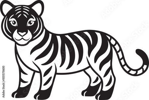 Photography Create Cute Tiger silhouette line art vector design with white background