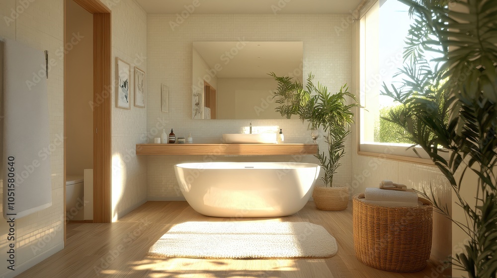 Fototapeta premium Modern bathroom with an empty vanity tray.