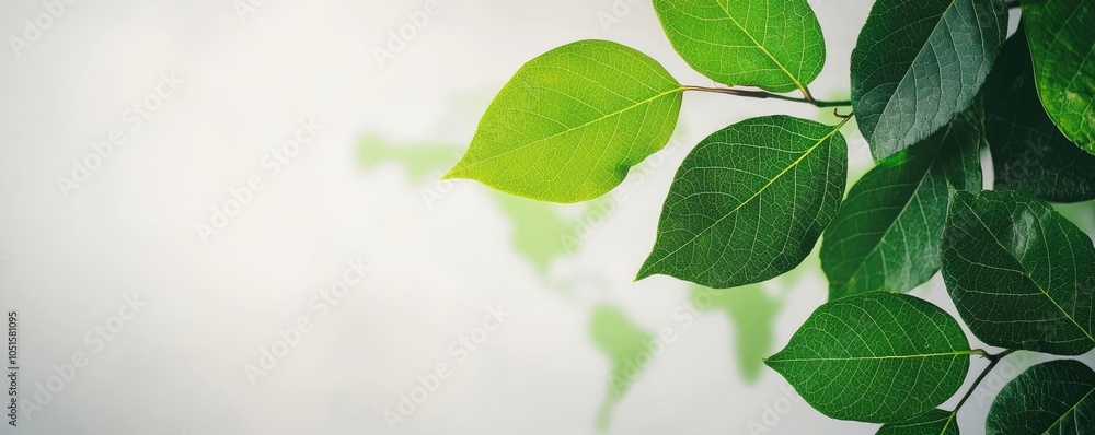 Naklejka premium Green leaves with a soft blurred background, natural sunlight ambiance.