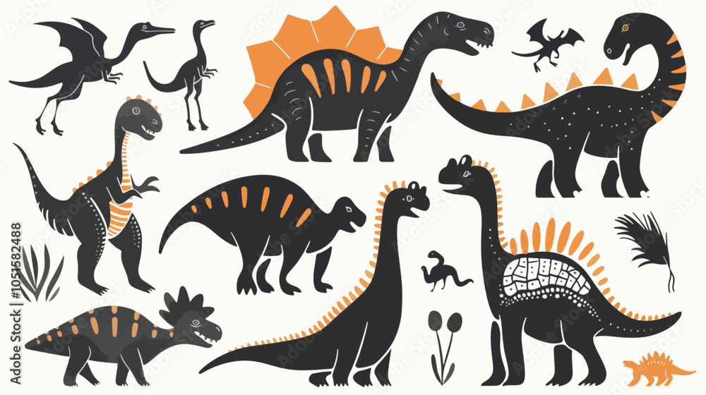 Fototapeta premium set of black and coloured dinosaurs