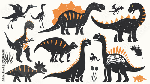 set of black and coloured dinosaurs
