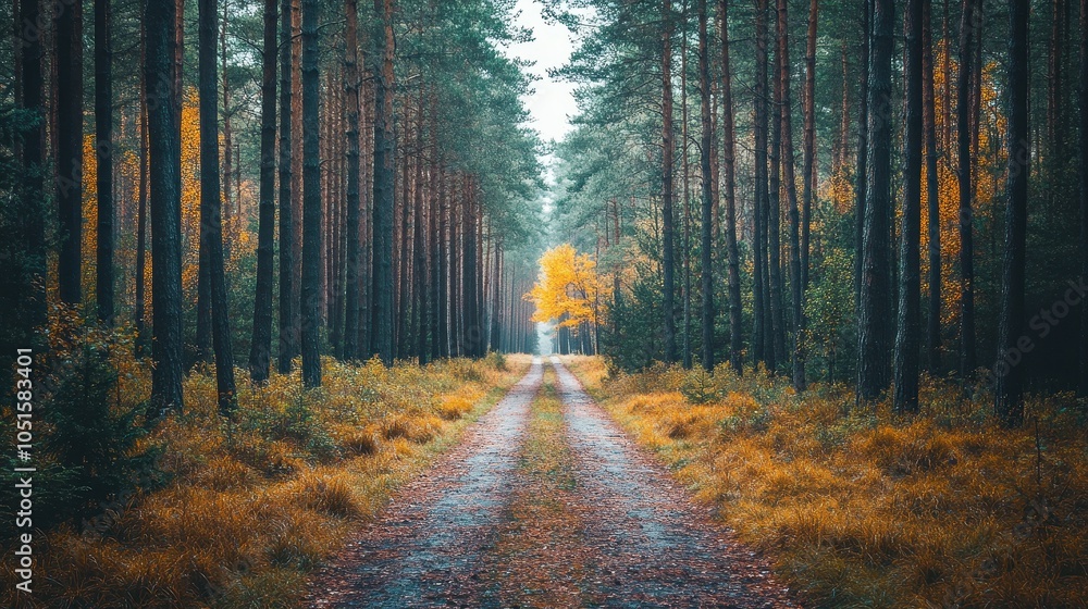 Fototapeta premium Path through a pine forest with autumn colors