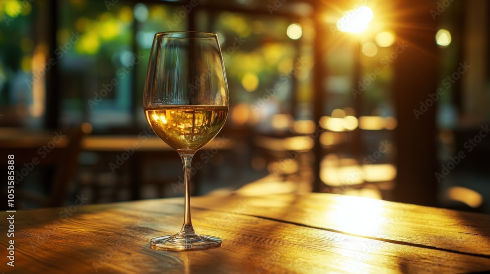 Elegant Wine Glass Glowing in Sunset Light Elegant Wine Glass Glowing in Sunset Light