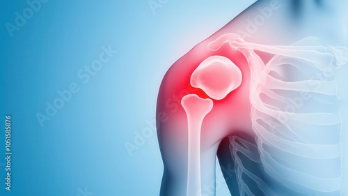 Visual of inflamed shoulder joint with red and swollen areas, inflamed joints, symbol of joint pain and inflammation photo