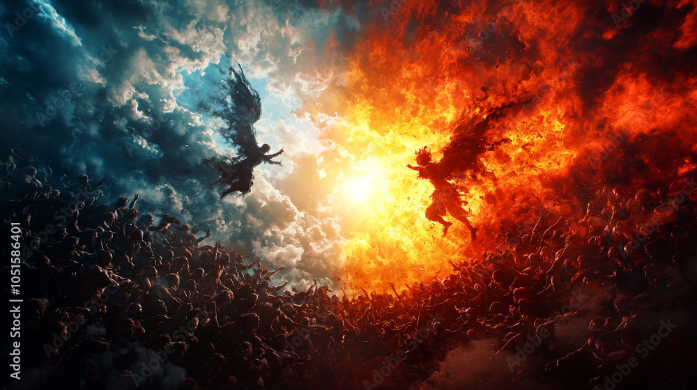 epic clash of light and darkness unfolds in dramatic scene filled with emotion epic clash of light and darkness unfolds in dramatic scene filled with emotion