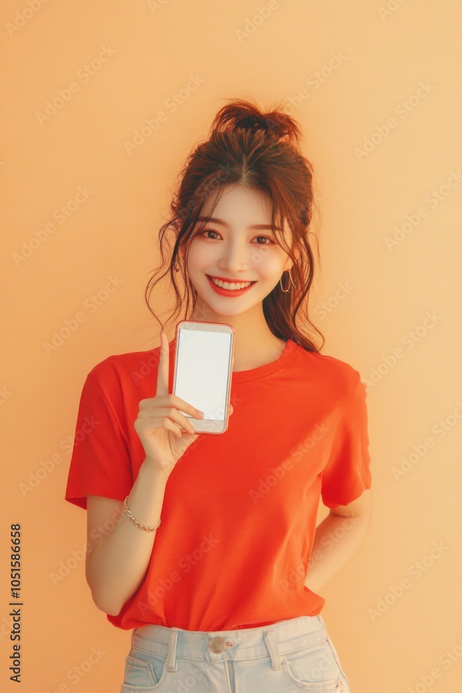 A woman holding a cell phone in her hand A woman holding a cell phone in her hand