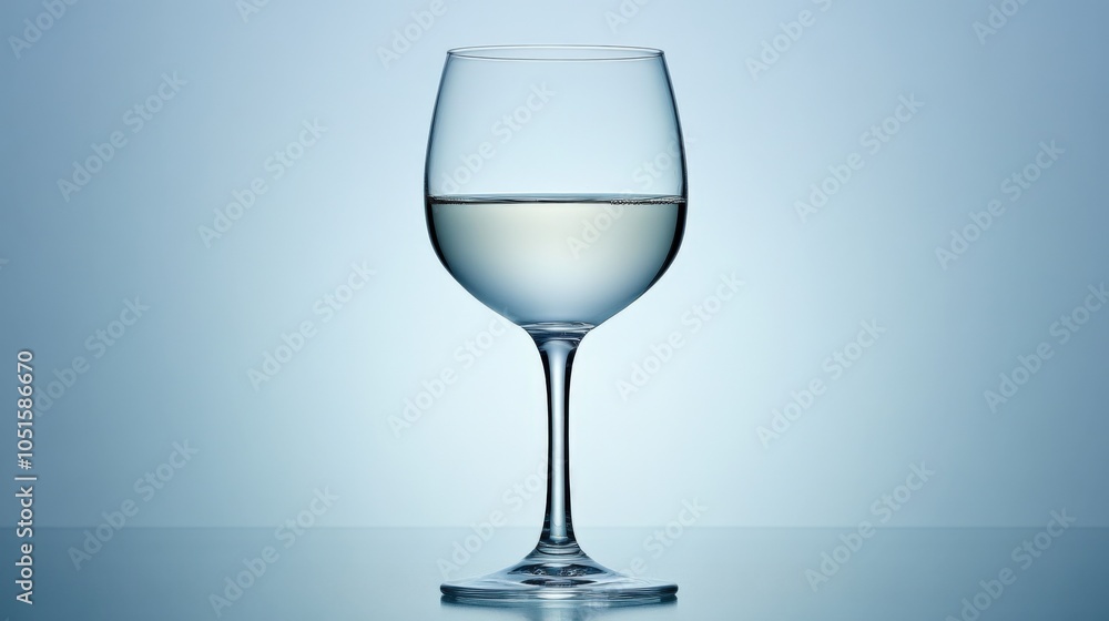 Elegant Glass of White Wine Against Soft Blue Background Elegant Glass of White Wine Against Soft Blue Background