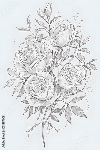 Bouquet of roses on a white background. Hand-drawn illustration Generated by AI