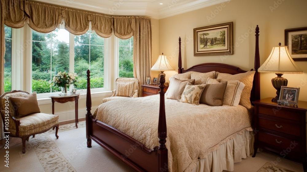 Serene Bedroom Retreat with Calming Textiles and Furniture Serene Bedroom Retreat with Calming Textiles and Furniture