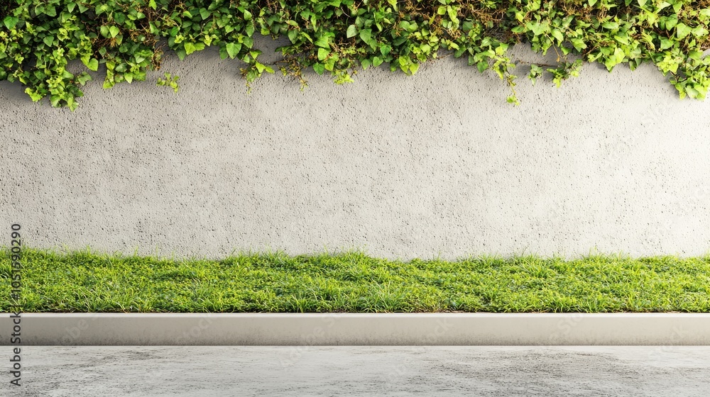 Naklejka premium Greenery Against a Textured Concrete Wall