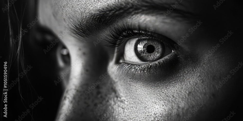 Naklejka premium A close-up shot of a woman's eye in black and white