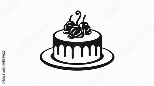 Black and white flat illustration cake. Cooking. Dessert.