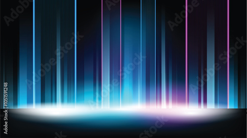 Abstract blue purple background technology high speed racing for sports of long exposure light on black background.Science geometric shape modern elegant design.Vector illustration.