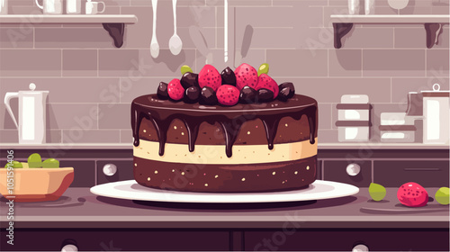 Flat illustration cake. Cooking. Dessert.