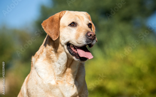 Golden Labrador on a walk
