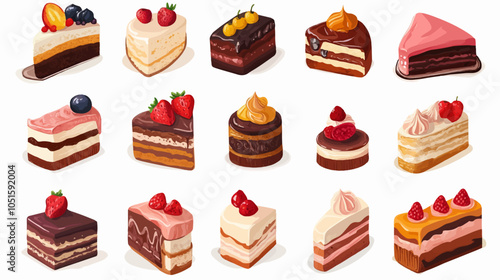 Flat illustration cake. Cooking. Dessert.
