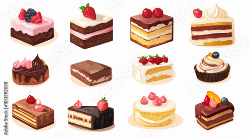 Flat illustration cake. Cooking. Dessert.