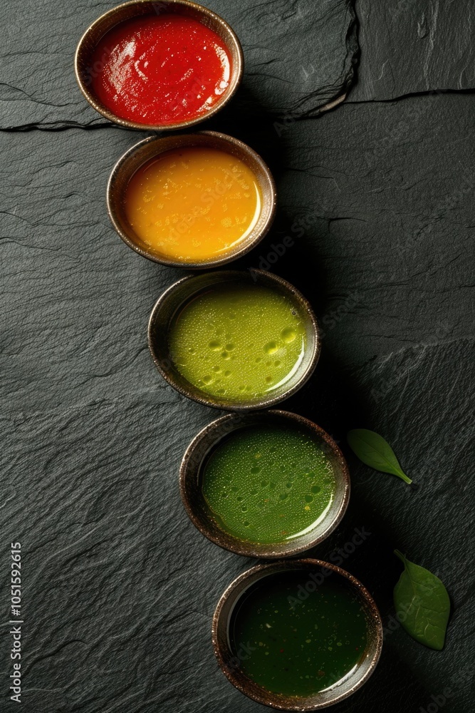 Four colorful sauce bowls on a table Four colorful sauce bowls on a table
