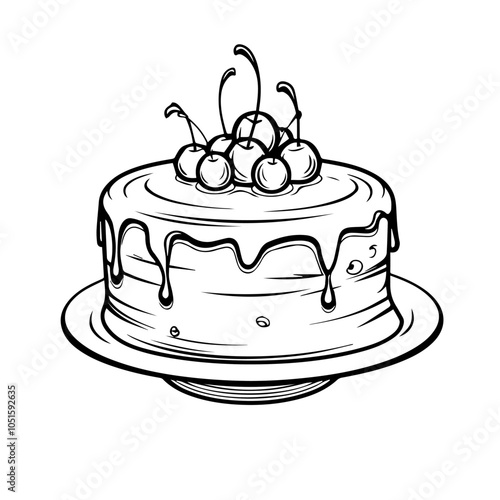 Black and white flat illustration cake. Cooking. Dessert.