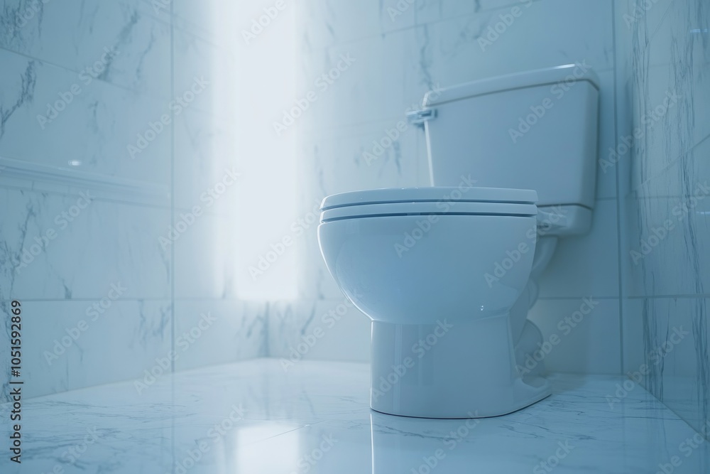A white toilet is situated next to a window in a modern bathroom setting A white toilet is situated next to a window in a modern bathroom setting