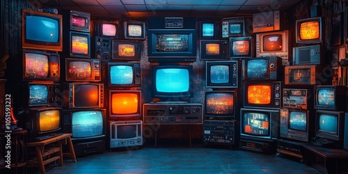 Wallpaper Mural Retro Collection of Vintage Televisions Stacked Together for Creative Display Torontodigital.ca