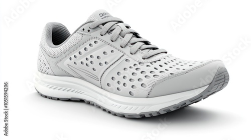 White Athletic Shoe with Perforated Design and Laces