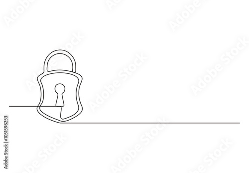 Continuous one line drawing of a padlock. Single line art padlock. Security, safety, protection concept. Vector illustration 