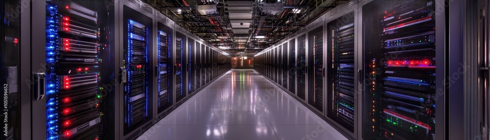 Fototapeta premium Navigating the digital frontier, an insightful glimpse into a highpowered server room