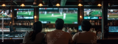 Wallpaper Mural Group of cricket fans watching live cricket match on multiple screens in dimly lit bar, creating atmosphere of anticipation and support Torontodigital.ca